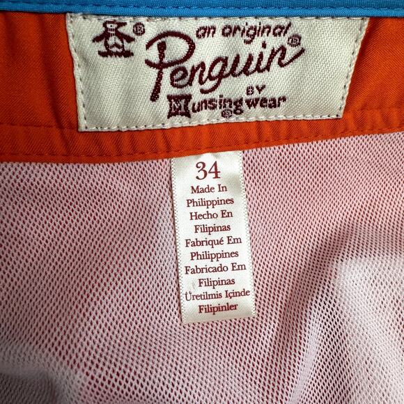 Men's Original Penguin Orange Board Shorts Mesh Lined Surf Swimwear Trunks sz 34 - Picture 4 of 5